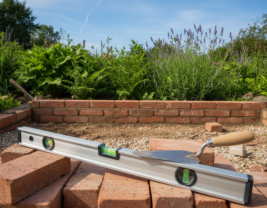 building a brick garden wall base