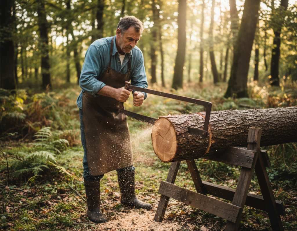 crosscutting wood with hand saw crosscutting wood with hand saw