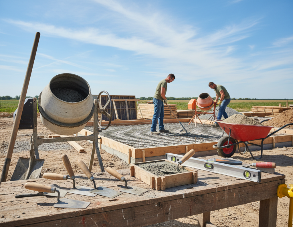 essential tools for pouring a concrete slab