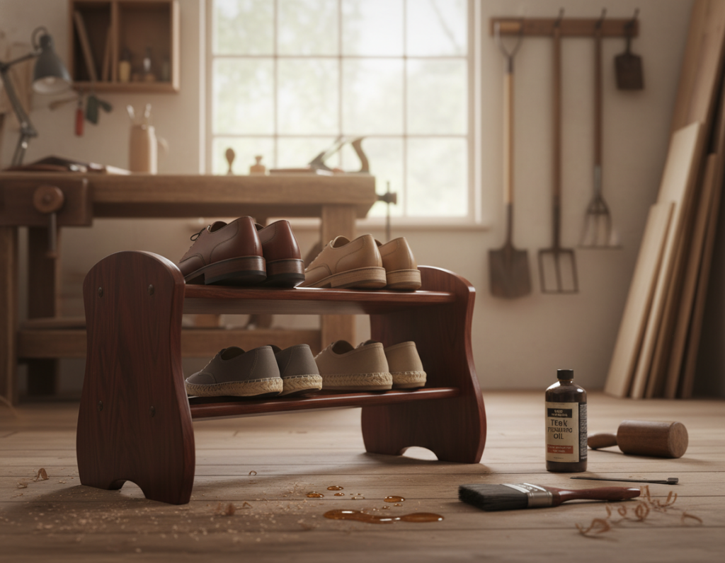 finishing wooden shoe rack