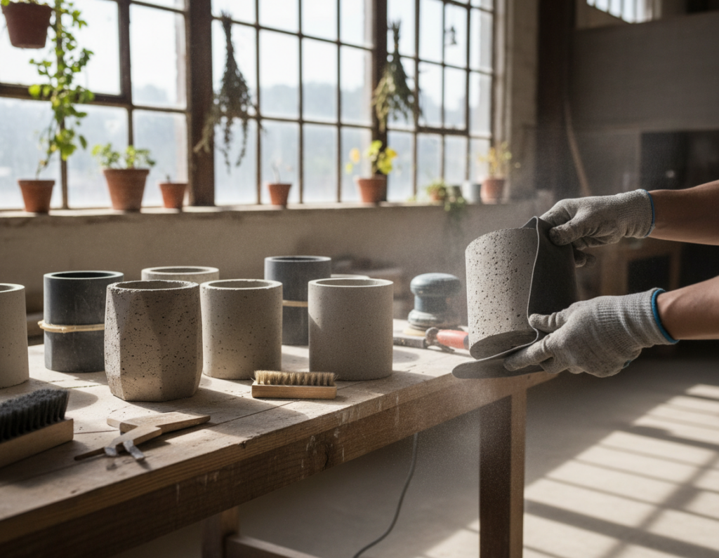 handmade concrete planters demolding