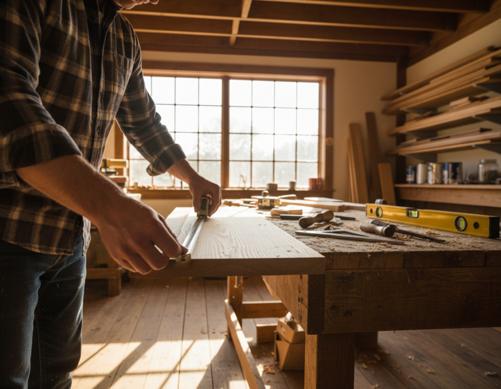measuring wood for shelving