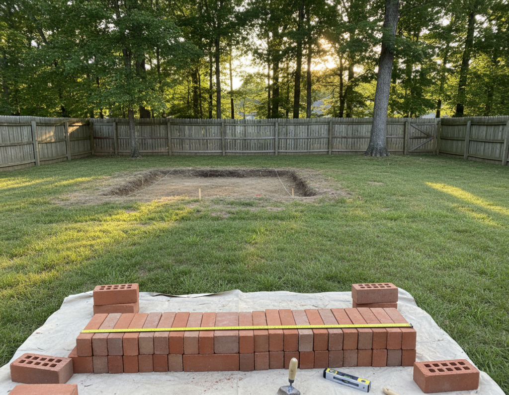 preparing construction site for brick barbecue