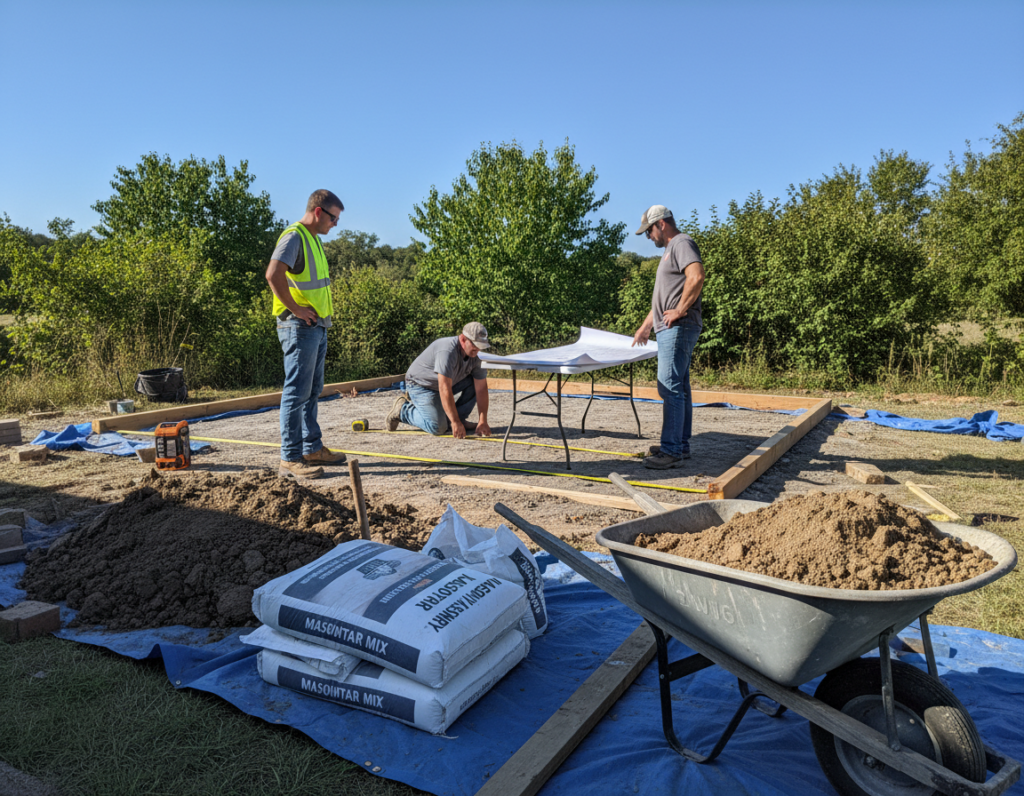 preparing site for brick barbecue construction preparing site for brick barbecue construction