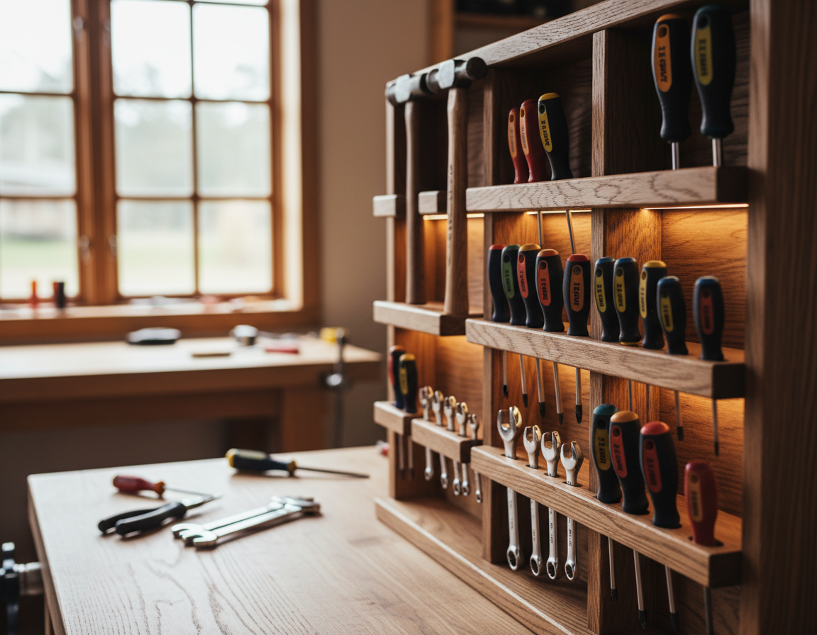 wooden tool storage rack